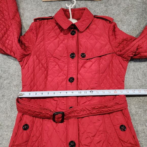Burberry London Womens Size US 10 UK 12 Quilted Red Belted Button Up Jacket - Picture 5 of 16